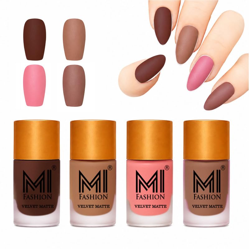 MI Fashion Light Matte Nail Paint Perfect For Gifting Coffee, Nude, Candy Cotton, Dark Nude #Np050 9.9ml each-image-3