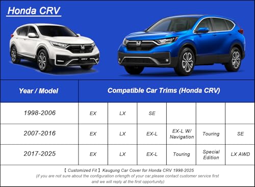 Image of Kaugung Car Cover Waterproof Custom Fit Honda CRV（1995-2025）, Full Exterior Cover for Automobiles Lightweight Resistant Outdoor Sun UV Rain Dust Snow Wind Protection.