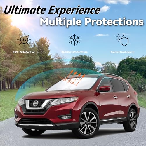 Image of Car Front Windshield Sun Shade for Rogue 2014-2022, Car Window SunShades Shield Cover Sun Visor Protector with 240T Reflective Fabric UV & Sun Heat Protection Accessories