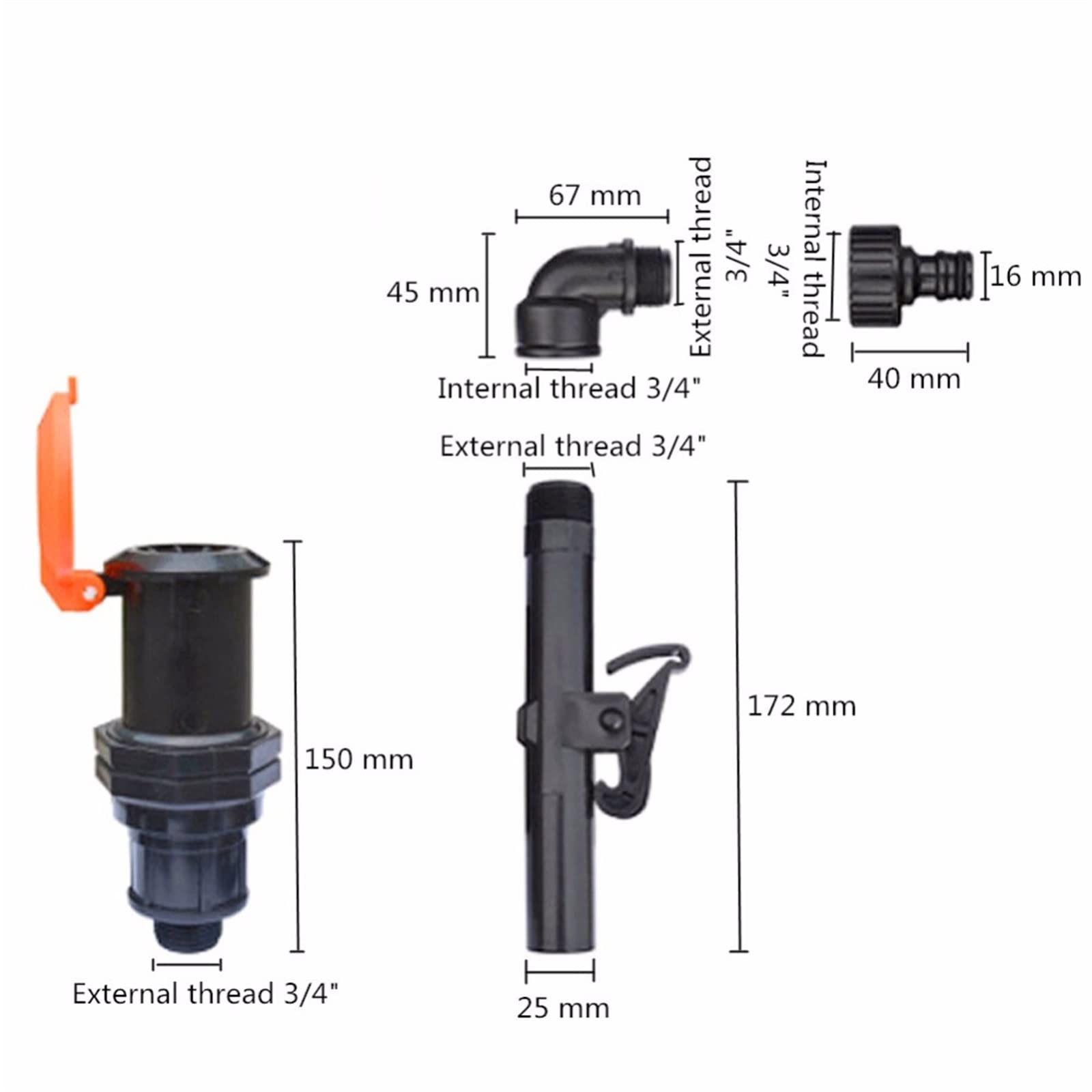 Giardino all'aperto 1 set valvola di aspirazione rapida acqua in plastica filettatura maschio da 3/4 di pollice con connettore rapido da giardino acqua spray for autolavaggio Raccordi per irrigazione