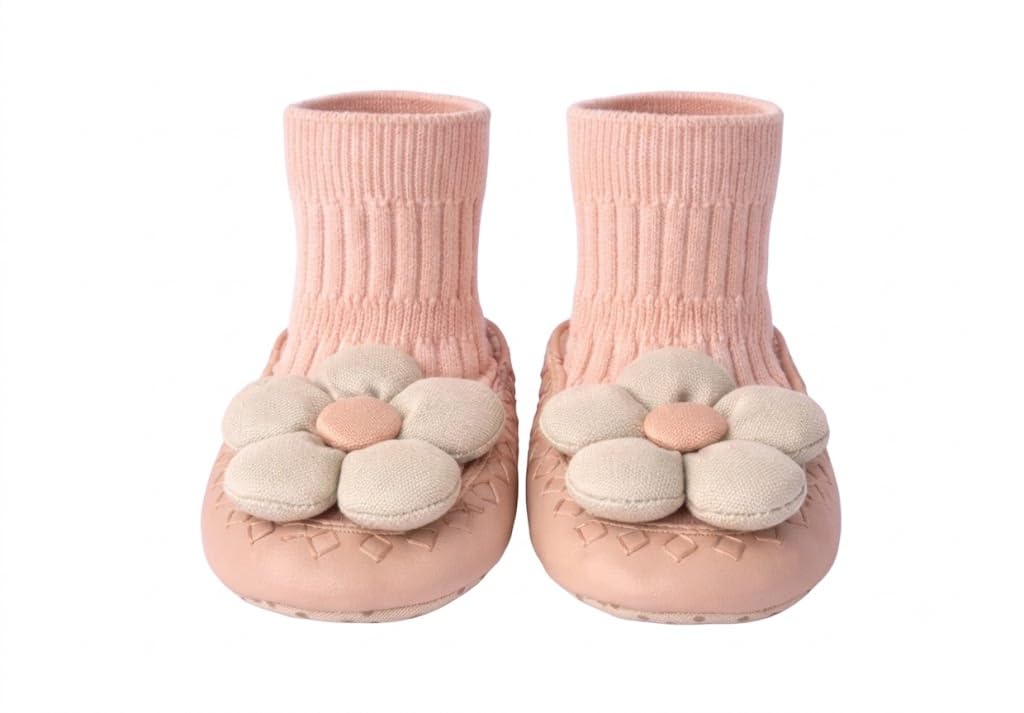 lil hugz Daisy Steps Baby Sock Shoes for 12-18 Months, Pink with Flower Detail-picture-55
