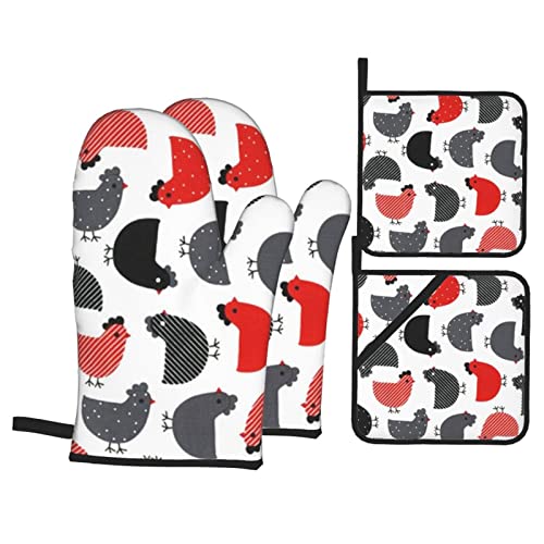 Lot de 4 gants de cuisine résistants à la chaleur Motif poule Cover