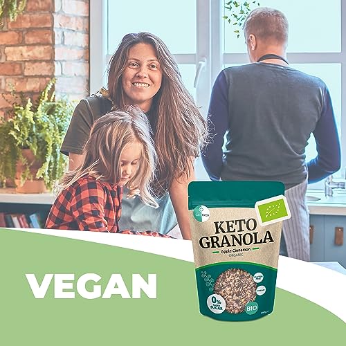 Go-Keto BIO Keto Granola Apple Cinnamon 290g – Low Carb Keto Müsli für ein leckeres Keto Frühstück, mit Kokoschips, Nüssen, Früchten, Sonnenblumenkern & Kürbiskern, vegan, glutenfrei, laktosefrei