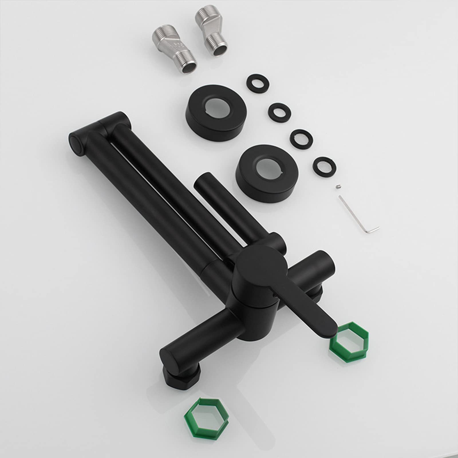 Pot Filler Kraan, Badrandcombinaties Messing Vouwkraan Met Dubbele Gezamenlijke Swing Arm Koud Water Enkel Gat 2 Handgrepen Aanrecht Kraan, zwart