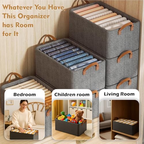 Image of JD FRESH 4 Pcs of Large Foldable Storage Box and Organiser with Metal Frame /Woven Fabric Clothes Organiser with Handle /Wardrobe Organizer for Storage /Almirah Organizer for Shirts /Jeans /Sweater (Grey)