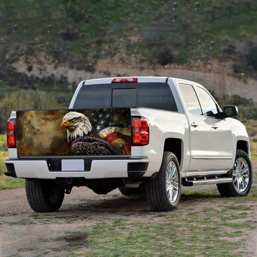 Image of Turck Tailgate Wraps Decals - 66x23.6 in Tailgate Decals for Trucks, Egale Flag Tailgate Graphics for Trucks Pickup Personalized Decoration, American Flag Tailgate Decal
