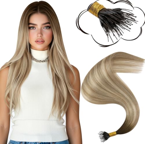 Image of Moresoo Soft Grip Nano Hair Extensions, Brown Blonde Balayage, 14 Inch