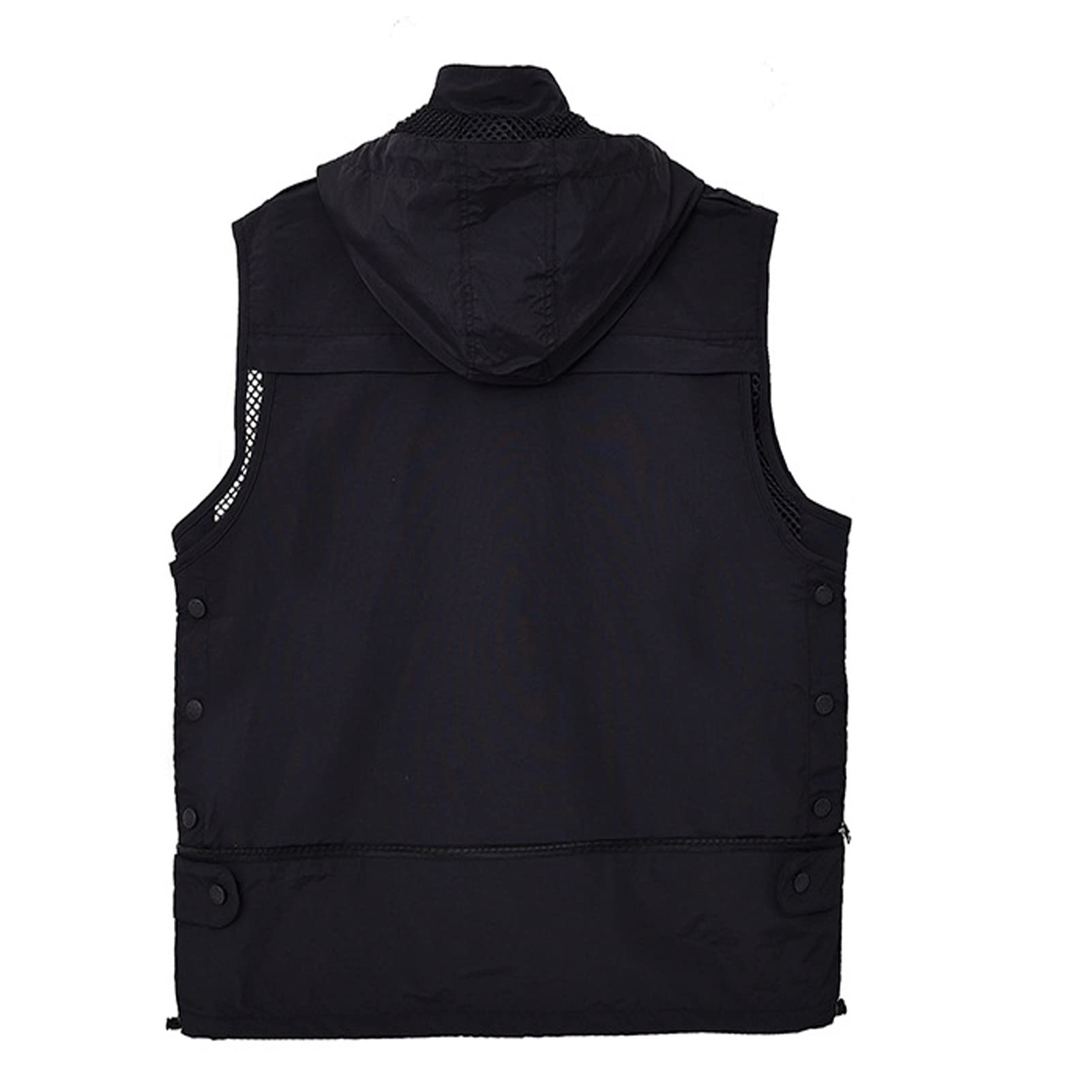 Chaleco de los hombres con múltiples bolsillos chaleco con capucha al aire libre suelto casual malla transpirable chaqueta de trabajo chaleco de pesca abrigo fotografía viaje Top negro-XL
