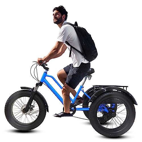 JXYQ Triciclos de Ruedas Anchas para Adultos con Cesta, Bicicletas de Crucero de 20', 3 Ruedas, 7 velocidades, Cuadro de Acero al Carbono, para Ejercicio, para Hombres y Mujeres.