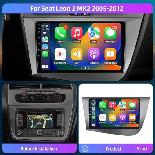 Radio 2 DIN para Seat Leon 2 con Carplay y Android Auto 2005-2012 2
