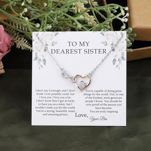 OKEYCH Dearest Sister Necklace From Brother, Sister Jewelry Gift from Brother, To My Sister Necklace, Sister Birthday Gift2