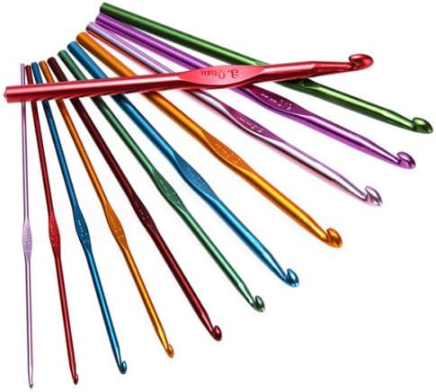 Set Ergonomic Handle Aluminum Crochet Hooks Knitting Needles Knit Weave Craft Tool Crocheting Crochet Hook Kit with Case in Different Sizes (12Pcs Crochet hook)