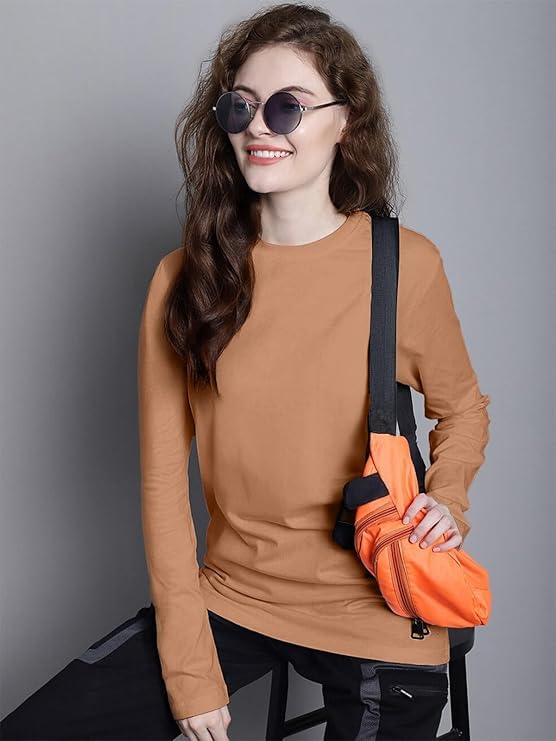 Image of JUNEBERRY Cotton Round Neck Regular Fit Plain Solid Full Sleeve T-Shirt Combo for Women (Pack of 3) (Available Colors: Black, White, Navy, Green,Swanwhite & Cork)