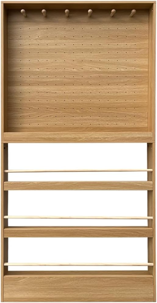 70.1" Tall Behind-The-Door Bookshelf - Open-Shelf Wooden Floor Bookcase with Perforated Board | 4/6/8 Inch, Multi-Purpose Display Storage Organizer Wood Color 31.5×4×70.1"