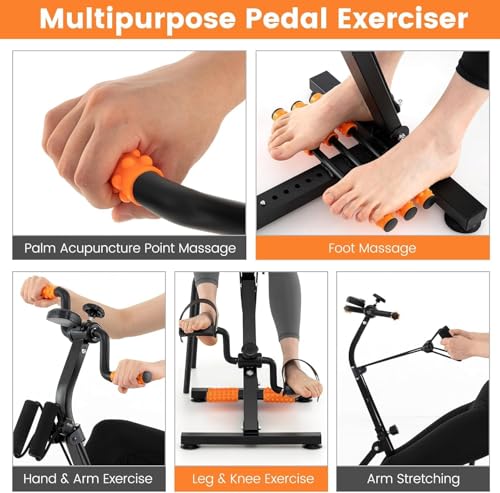 Image of Stepper Pedal Exerciser Adjustable Fit Sit Arm Leg Exercise Peddler Machine Indoor Fitness Bicycle Physical Therapy Machine for Seniors and Elderly (Black & Orange)