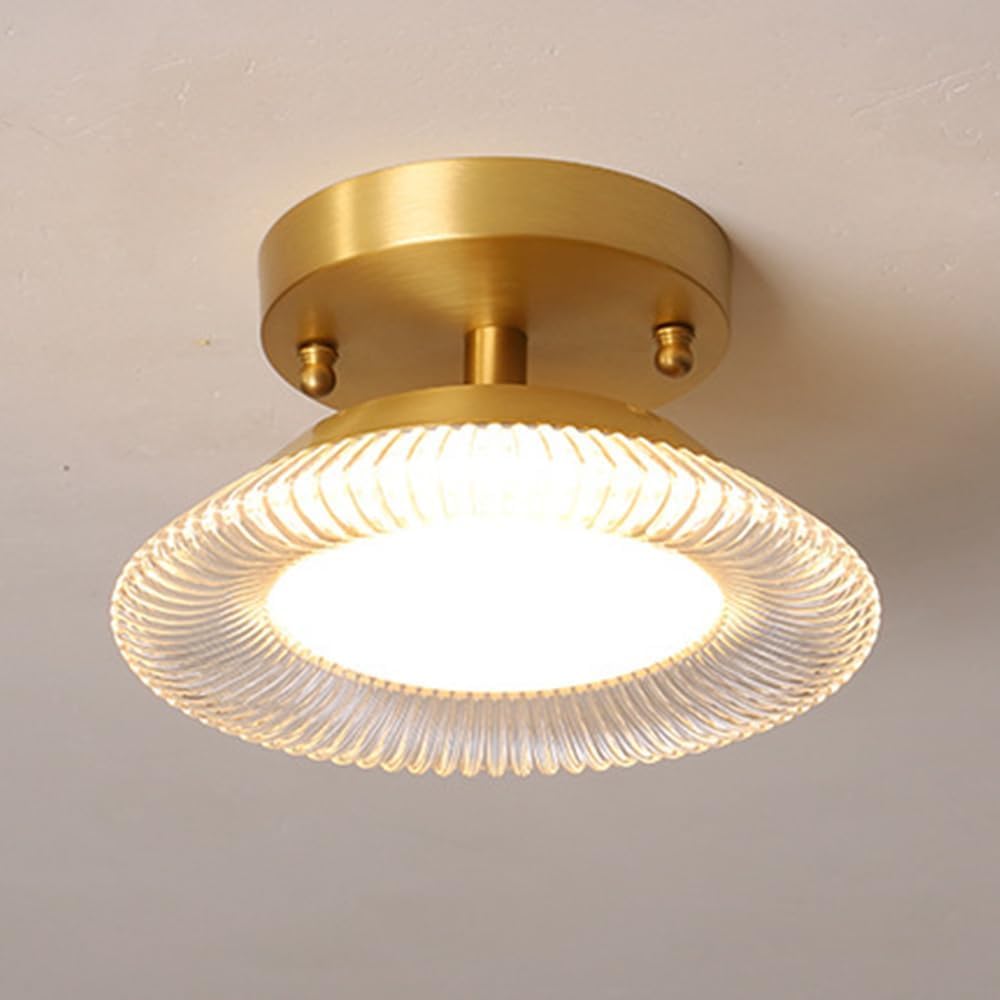 Plafonnier semi-encastré en laiton moderne doré pour chambre et couloir chic