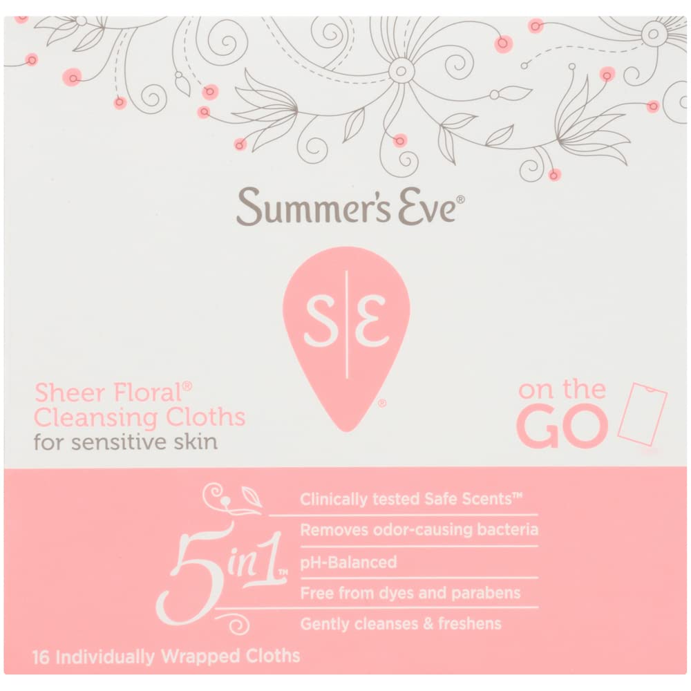 Summer's Eve Feminine Cleansing Cloths For Sensitive Skin Sheer Floral, 16 Count