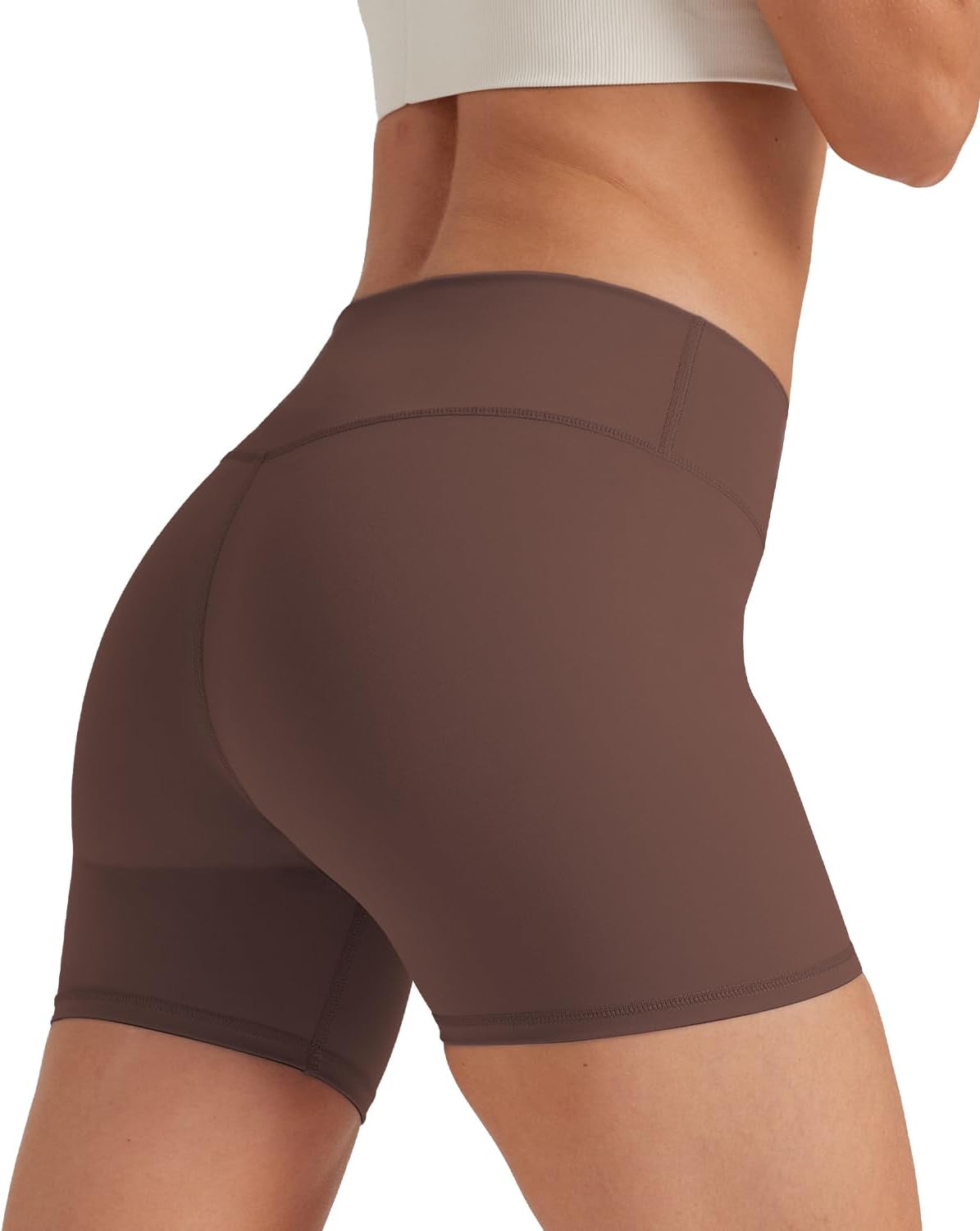 keriffe Womens Crossover Biker Shorts 5" High Waisted Yoga Workout Athletic Running Spandex Shorts - Image 2