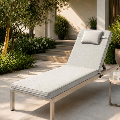MANEMI Cojín para Tumbona 190x57x8cm cm, Acolchado con Espuma, Desenfundable con Cremallera, Funda de Poliéster Resistente, con Cintas de Sujeción, Ideal para Jardín, Terraza y Piscina