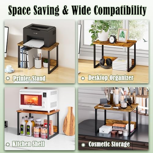 MARTY Desktop Printer Stand 2 Pack Printer Stand with Storage for Desk, Printer Shelf Desk Organzier for Home/Office Printer Riser Under Desk Small Table for Printer Fax Machine Scanner(Rustic Brown)