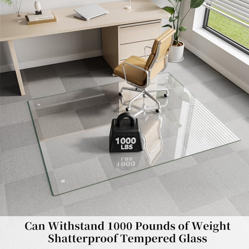 FlyEcho Glass Chair Mat 51" x 63" Heavy Duty Tempered Glass Office Chair Mat, Glass Floor Mat with Round Corner and Polished Edge for Smooth Glide, Office Chair Mat for Carpet, Hardwood Floor by FlyEcho - Image 3