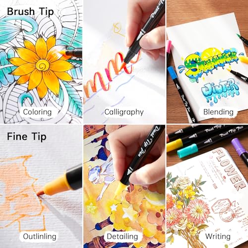 Image of Shuttle Art Pastel Brush Pens, 56 Pastel Colouring Pens, Dual Tip Brush Markers with Fineliner Tip, Drawing Felt Tip Pens for Adults Colouring Books, Painting Sketching Calligraphy and Journaling