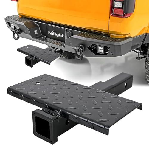 Image of Nilight Hitch Extender with Step 2 inch Receiver 14 inchx7 inch Anti-Slip Diamond Plate 4000 lbs Towing /400 lbs Tongue Weight Heavy Duty Steel Bumper Guard for Truck SUV