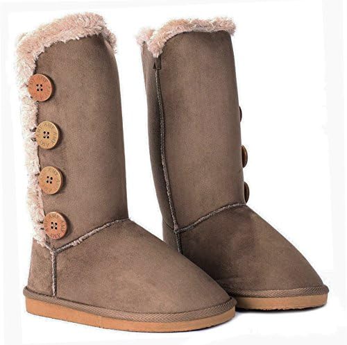 AMY Women Wooden Button Faux Fur Lined Shearling Mid Calf Winter Boots