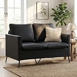 TYBOATLE Faux Leather Loveseat Sofa, Comfy Small Love Seat Mini Couch with 2 Pillows, Mid-Century Modern...