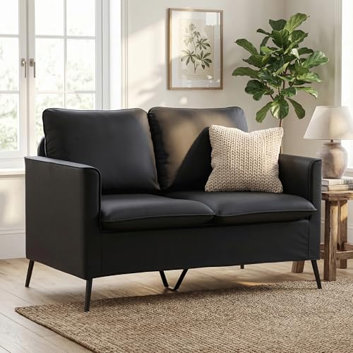 Image of TYBOATLE Faux Leather Loveseat Sofa, Small 2 Seater Couch (Black, 1) | TYBOATLE, Mid-Century Modern, Comfy, Small Spaces, Living Room, Bedroom, Apartment, Office, Dorm