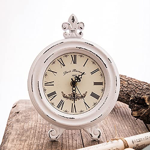 Aoipend Vintage Farmhouse Table Clock Wooden Small White Antique Clock Battery Operated Rustic Farmhouse Decor Round Retro Standing Clock Crafts For Home, Living Room Fireplace Shelf Bedroom Gift #TOP5