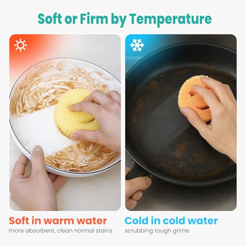 Image of Dish Scrub Sponges, Non-Scratch Temperature Controlled Smiley Color Sponge | Scrubber Dishwasher Safe for Household Cleaning, Kitchen, Bathroom, Stain Odor Resistant Polymer Multi-Functional Bulk Pads