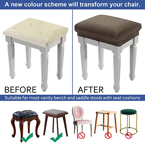 Image of 4 pcs Vanity Stool Bench Covers, Luxury Crease-Resistant Jacquard Fabric Saddle Bar Stool Slipcovers Stretch Washable, (Rectangle, 4 Counts, Brown)