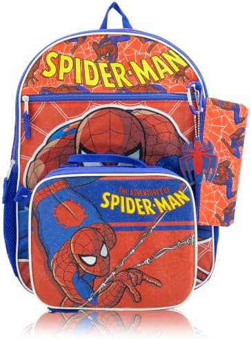 Marvel Spiderman Backpack & Lunch Box Set for Kids | 16" 5-Pc, Ages 3+ - 1