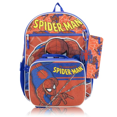 Marvel Spiderman Backpack & Lunch Box Set for Kids | 16" 5-Pc, Ages 3+
