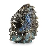 SMQ 2.5' Labradorite Crystal Indian Skull Head Statue,Hand Carved Gemstone Skull Figurine Reiki Healing Stone Ornament for Halloween Carnival Festival,Home,Closet