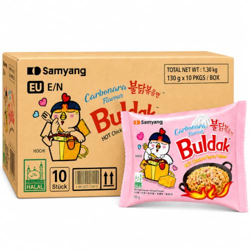 Samyang Buldak Carbonara Ramen 10er Pack 10 x 130g – Koreanische Instantnudeln, scharf & cremig, Hot Chicken Flavour, 1300g
