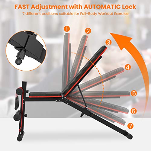 naspaluro Adjustable Weight Bench, Full All-in-One Body Workout Foldable Incline Decline Exercise Workout Bench with 7 Positions, Exercise Bench Press for Home Gym Equipment