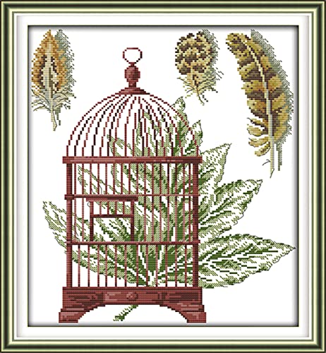 Kit Point de Croix 11CT Plumes et Cages Broderie Débutant 40x50 cm