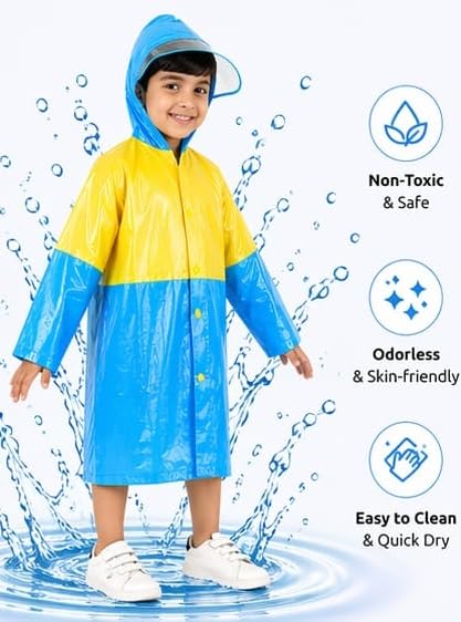 Image of CubsDen Kids Waterproof Raincoat for Boys & Girls | Full-Length Hooded Rain Coat | Lightweight Durable School Rainwear | Bright Color Outdoor Rain Jacket for Children