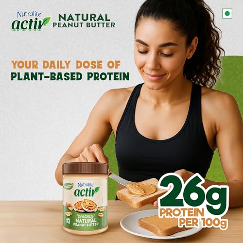 Image of Nutralite Activ Peanut Butter Natural Creamy | 1kg Jar | 26g Protein per 100g | High Dietary Fibre | No Added Sugar & Salt | Zero Trans-Fat | No Gluten | No Hydrogenated Oil | No Preservatives