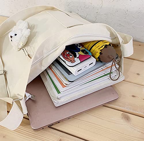 Kehpish Economical Cotton Tote Bag, Reusable Womens Canvas Tote Bag With 3 External Pocket, Top Zipper Closure White #TOP4