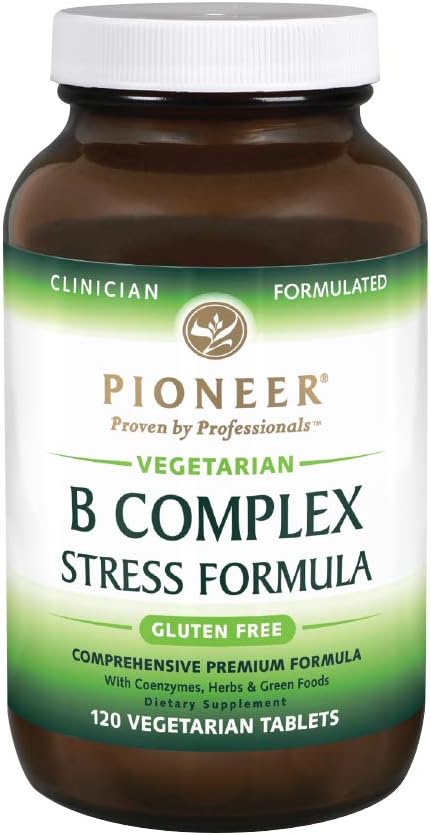 Pioneer B Complex Stress Formula | High Potency B Vitamins | Whole Food Based | Verified No Gluten | 120 Vegetarian Tablets