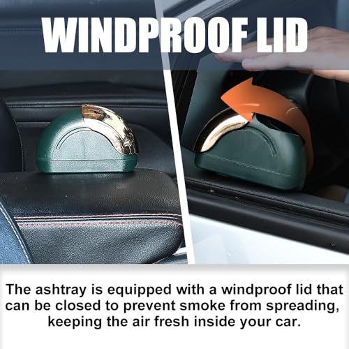 Image of JSCARLIFE Portable Car Ashtray With Lid, Smell Proof Windproof Detachable Auto Truck Ashtray, Mini Trash Can Organizer Car Ashtray for Office, Home (Green)