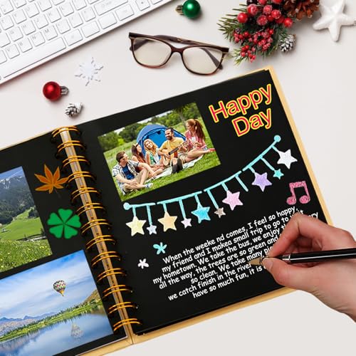 xiluuyou Fotoalbum zum Selbstgestalten 17x17 cm, Scrapbook Album, 20 Blatt Schwarze Seiten Fotobuch zum Einkleben für Baby Geburtstag Jahrestag Hochzeit, Einbandfarbe - Kraftpapierfarbe