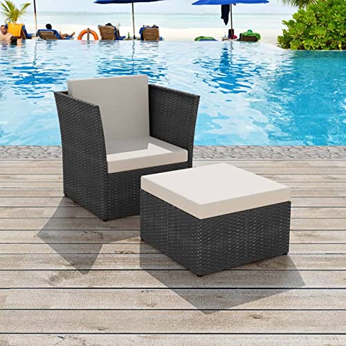 ShGaxin Chaise de jardin avec tabouret en poly rotin noir, chaises terrasse extérieure, chaises balcon, chaises de jardin extérieur, chaise terrasse - 41981