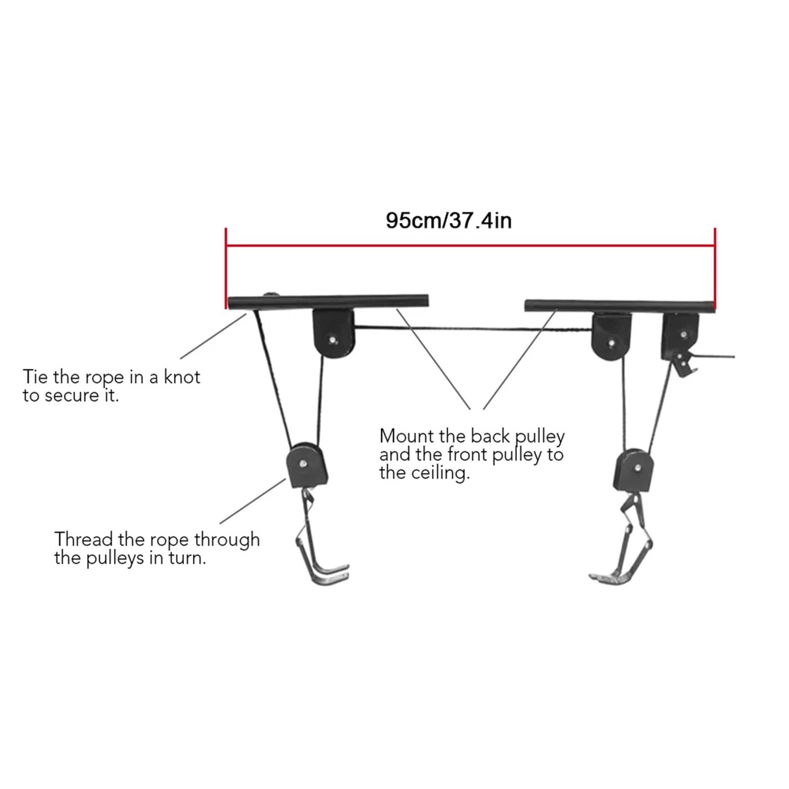 Kajak-deckenlift Fahrradaufhänger mit 60 kg Lager, Flaschenzug, Garagenaufbewahrung, Fahrradlift, Flaschenzugsystem for Fahrrad, Kajak, robuster Decken-Fahrradaufhänger Garagen-lagerlift(Type 2)