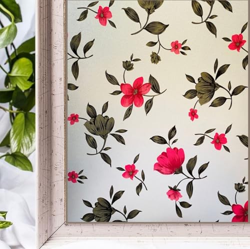 Image of WALLMATE Self Adhesive Window Film Frosted 3D Glass Door Window Frosted Film for Home /Office /Bathroom & Living Room Multicolor Frosted Film (16 x 175 Inch, Dazy Flower)