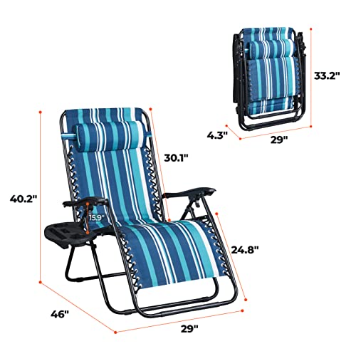 Praisun Padded Oversized Zero Gravity Chair, 29In Wide Folding Reclining Camping Chair With Cup Holder, Adjustable Pillow, Outside Anti Gravity Chair, Lounge Chair For Patio, Beach, Lawn - Deep Blue #TOP2