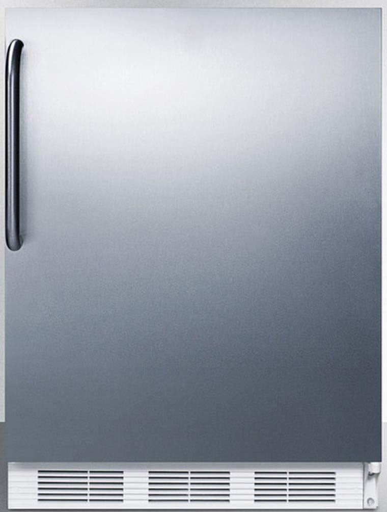 Summit Appliance CT661WSSTBADA 24" Wide Refrigerator-Freezer, ADA Compliant; 5.1 cu.ft.; Cycle Defrost; Stainless Steel Wrapped Door; Wine Shelf: Towel Bar Handle and White Cabinet